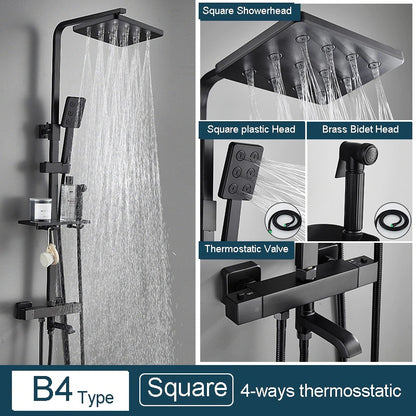 Juno 3 Way Matte Black Rainfall Thermostatic Bathroom Shower Column