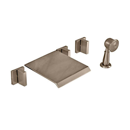 Juno Triple Handle Waterfall Bathtub Faucet with Handheld Shower