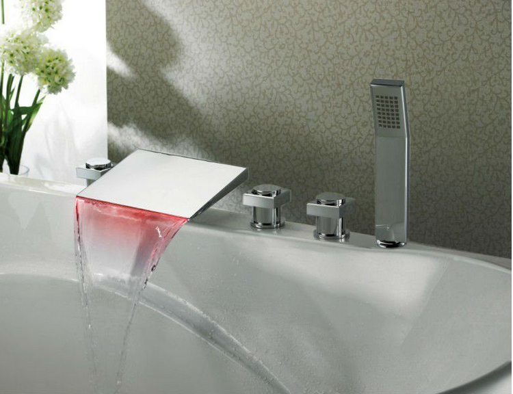 Hand-Shower and Waterfall LED Bath-Tub Faucet