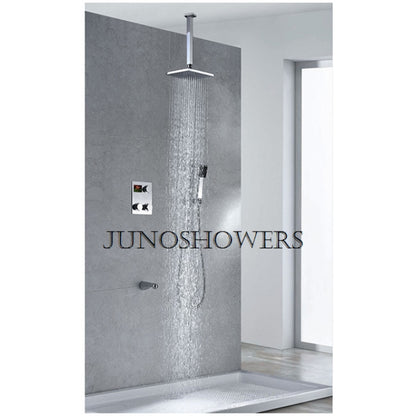 Ceiling Mount Square Shower Head with Mixer - Wall Mount Faucet and Handheld Shower