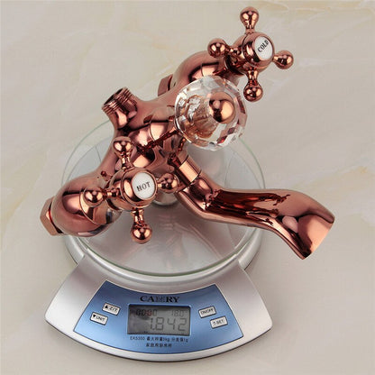 Juno Brass Pedestal Gold & Rose Gold Bathroom Bathtub Dual Handle Faucet With Handheld Telephone Shower