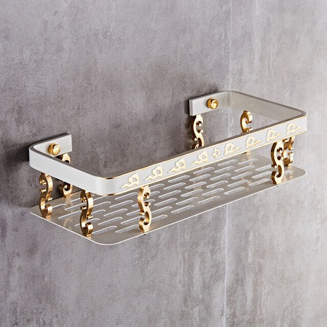 Juno White & Gold Bathroom Shelf Storage Organizer Aluminum bathroom Shelf