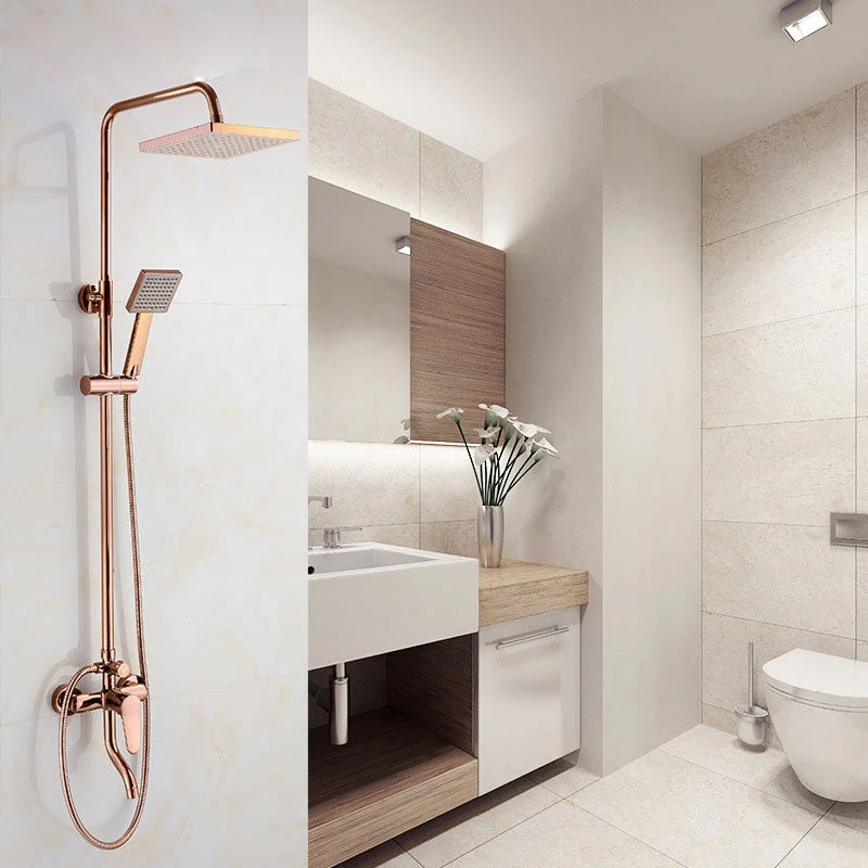 Juno Classy Rose Gold 8" Rainfall Shower Set With 3 Function Mixer Valve