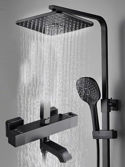 Juno 3 Way Matte Black Rainfall Thermostatic Bathroom Shower Column