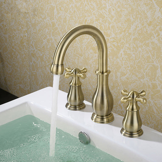 Solid Brass Dual Handle Widespread Three Holes Bathroom Sink Faucet Deck Mount Vanity Mixer Tap