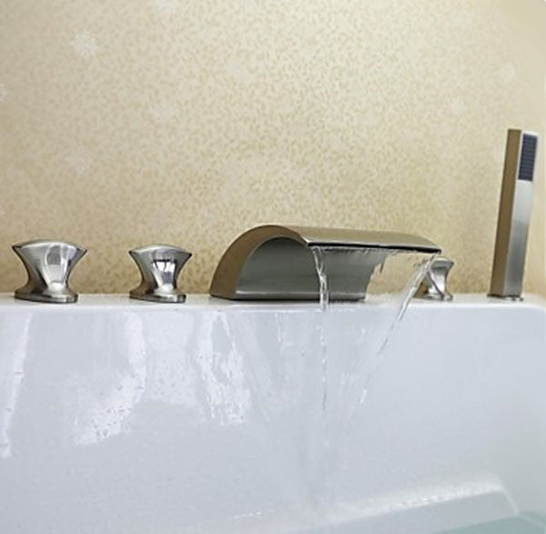 Triple Handle Waterfall Bathtub Filler Faucet