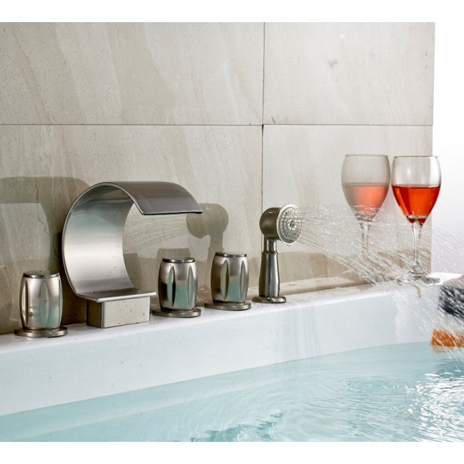 Triple Handle Bathtub Filler with Hand Held Shower (Default)