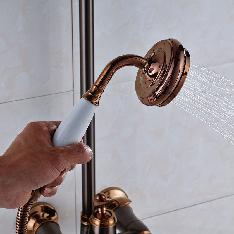 Beautiful Antique Design Rose Gold Wall Installation Shower Head with Hand-Held Shower