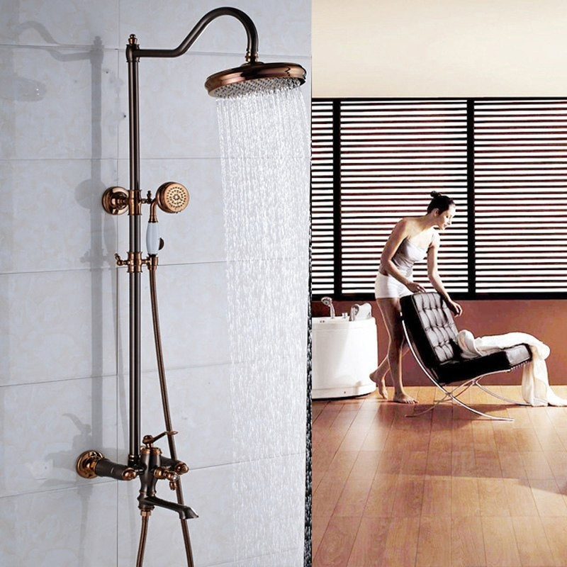 Beautiful Antique Design Rose Gold Wall Installation Shower Head with Hand-Held Shower