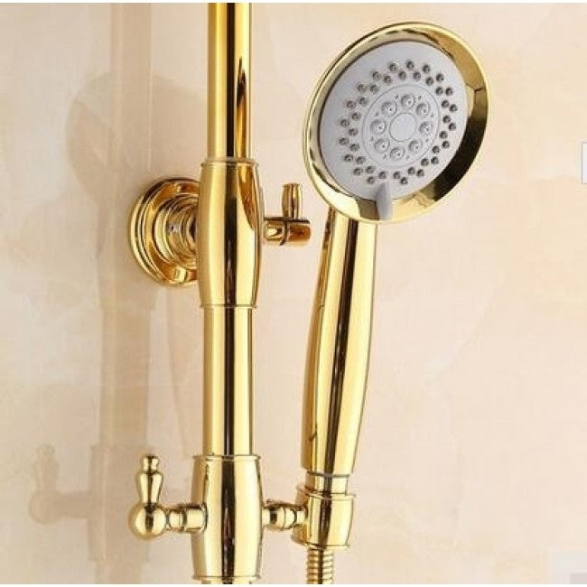 Beautiful Juno Gold Polished Large Bathroom Shower with Hand-Held Shower