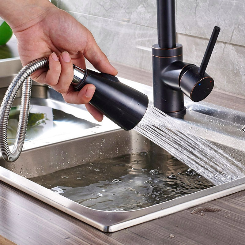 Beautiful Single Handle Round Base Pull Out Curved Kitchen Sink Faucet