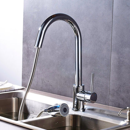 Beautiful Single Handle Round Base Pull Out Curved Kitchen Sink Faucet