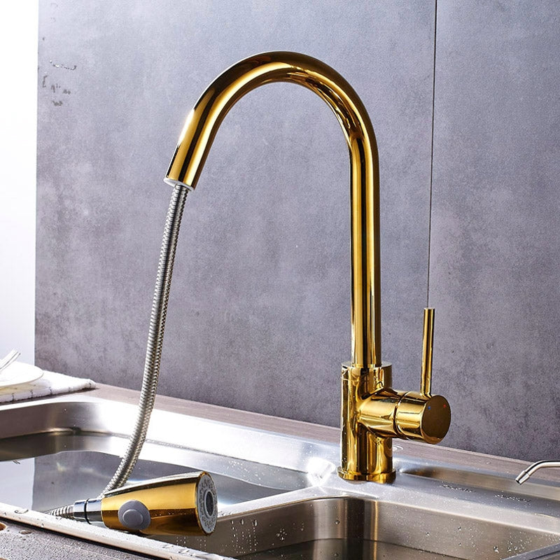 Beautiful Single Handle Round Base Pull Out Curved Kitchen Sink Faucet