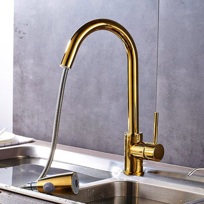 Beautiful Single Handle Round Base Pull Out Curved Kitchen Sink Faucet