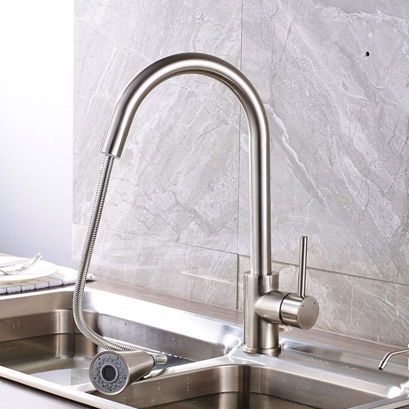 Beautiful Single Handle Round Base Pull Out Curved Kitchen Sink Faucet