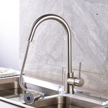 Beautiful Single Handle Round Base Pull Out Curved Kitchen Sink Faucet