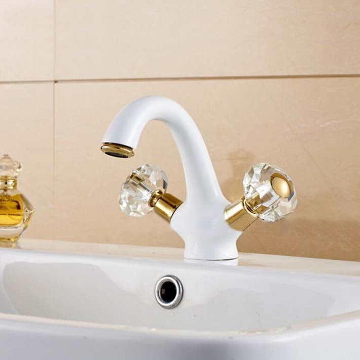 Beautiful White Crystal Double Handle Bathroom Sink Faucet