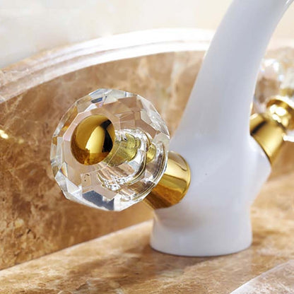 Beautiful White Crystal Double Handle Bathroom Sink Faucet
