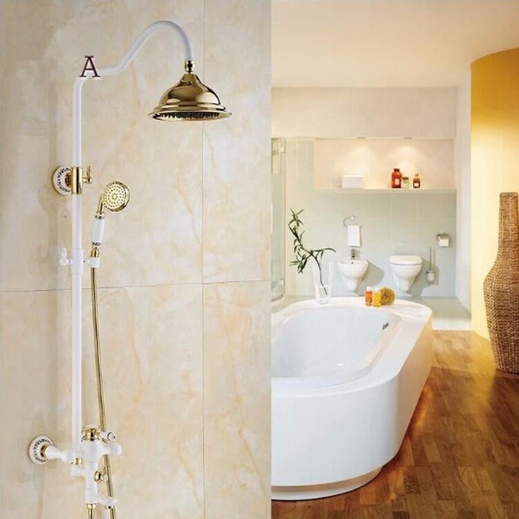 Juno Beautiful White Gold Wall Mount Shower Faucet with Hand-Held Show ...