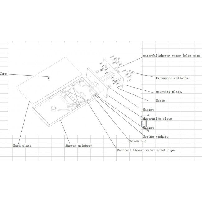 Juno Bermuda Luxury LED Rainfall Waterfall Wall Mount Shower Head Set with 6 Round Body Massage Jets