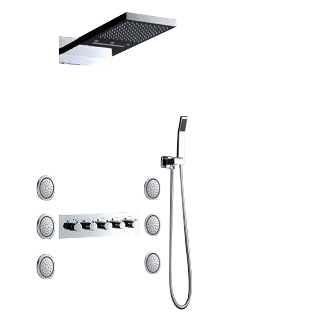Juno Bermuda Luxury LED Rainfall Waterfall Wall Mount Shower Head Set with 6 Round Body Massage Jets