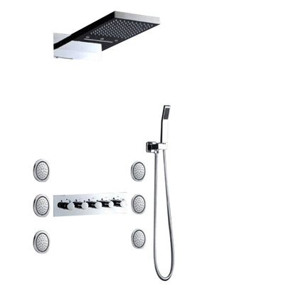 Juno Bermuda Luxury LED Rainfall Waterfall Wall Mount Shower Head Set with 6 Round Body Massage Jets