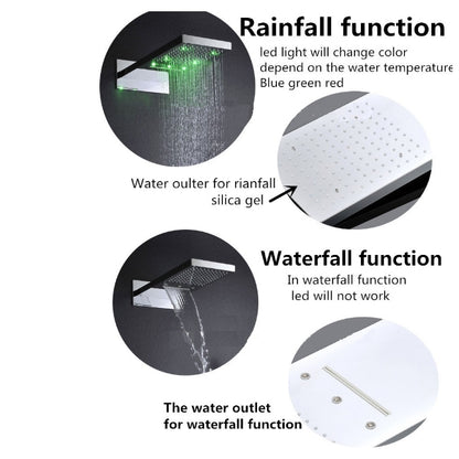 Juno Bermuda Luxury LED Rainfall Waterfall Wall Mount Shower Head Set with 6 Round Body Massage Jets
