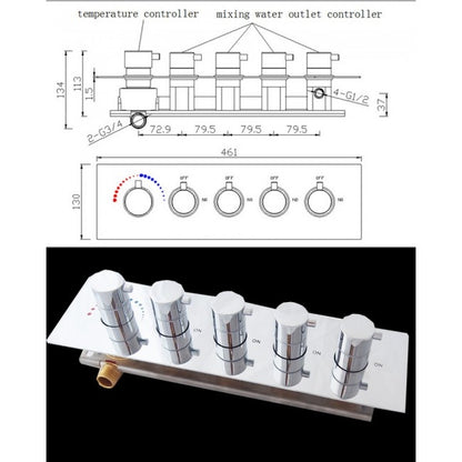 Juno Bermuda Luxury LED Rainfall Waterfall Wall Mount Shower Head Set with 6 Round Body Massage Jets