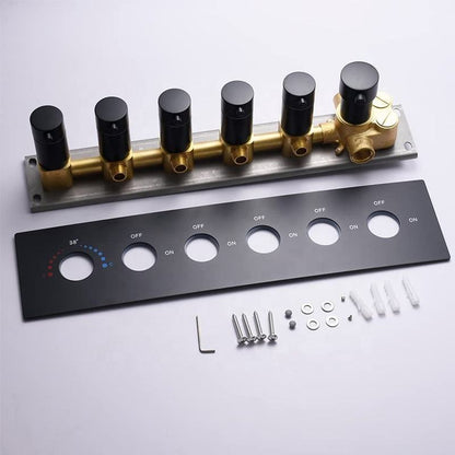 Black Shower Mixer 5 Function Wall Mount 6 Nobs Shower Mixer