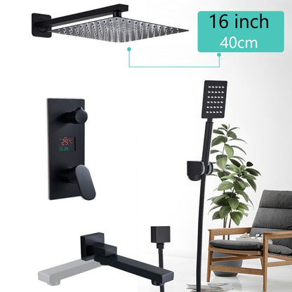 Juno Unique Matte Black Rainfall Shower Head With Digital Mixer & Tub Spout Faucet Set