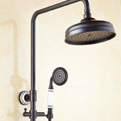 Black 8" Antique Brass Faucet Rainfall Shower Head and Handshower  3