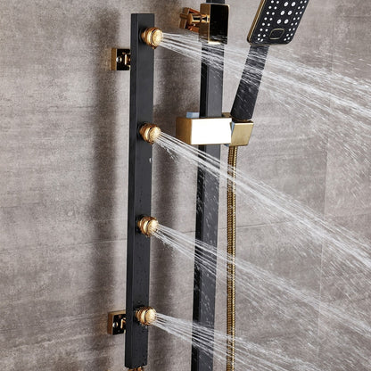 Juno Black & Gold Rainfall Shower Head Wall Mount Modern Bidet Shower Shelf