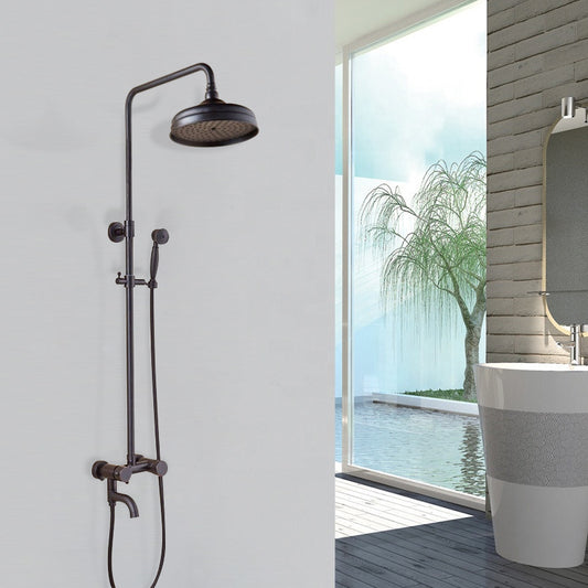 Black Brass 8 Antique Faucet Rainfall Shower Head and Handshower 2