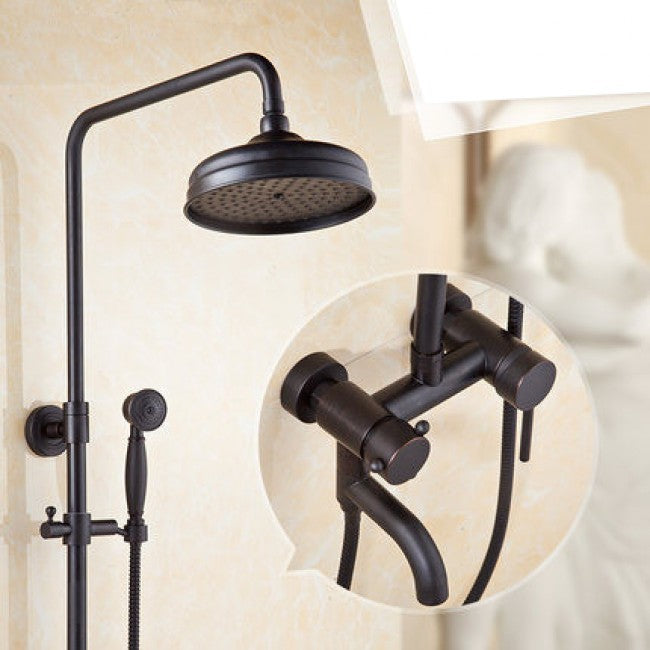 Black Brass 8" Antique Faucet Rainfall Shower Head and Handshower 2