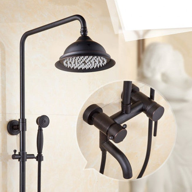 Black Brass 8" Antique Faucet Rainfall Shower Head Handshower  3