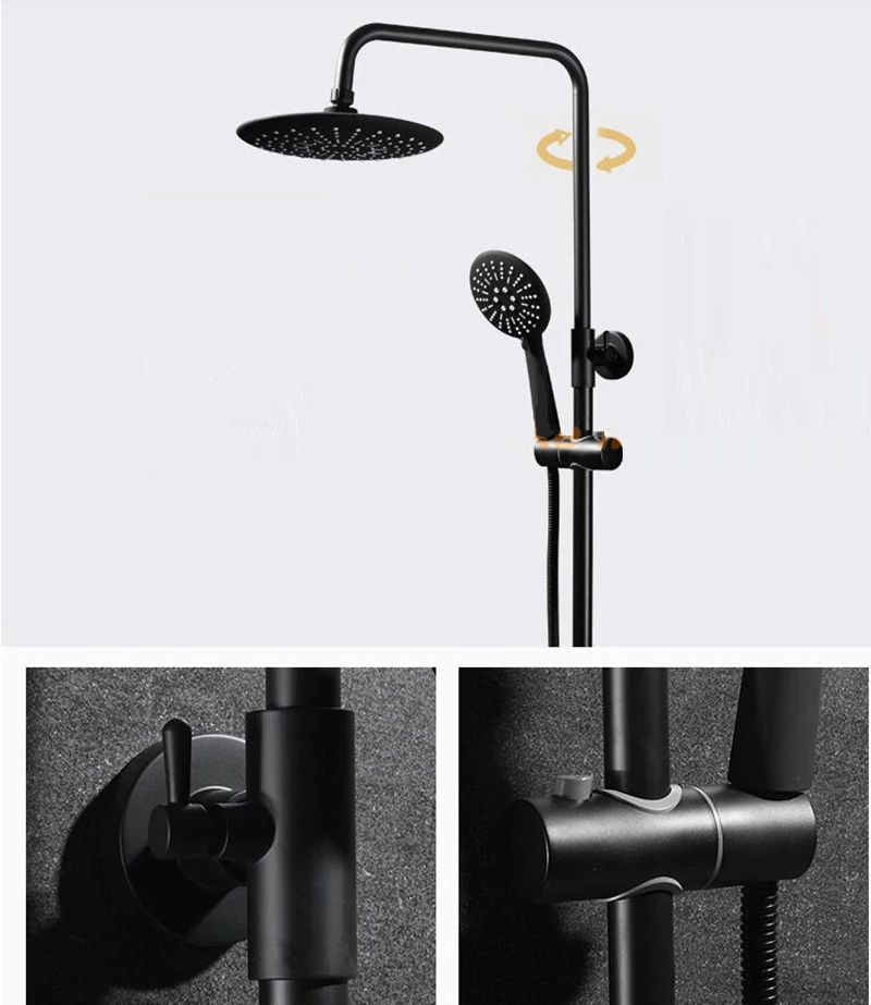 Juno Black Wall Mount Shower Head Multi Function Shower Mixer with Handheld Shower