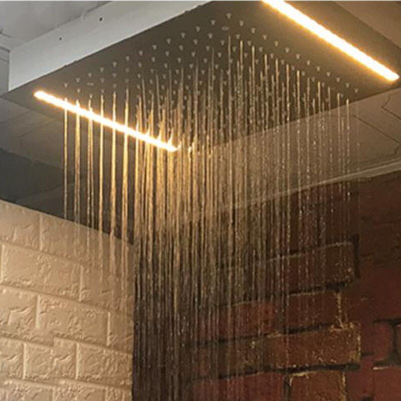 Luxury Large Black Built-in Rain Shower Set With Body Hydromassage Jets & Thermostat Smart Mixer