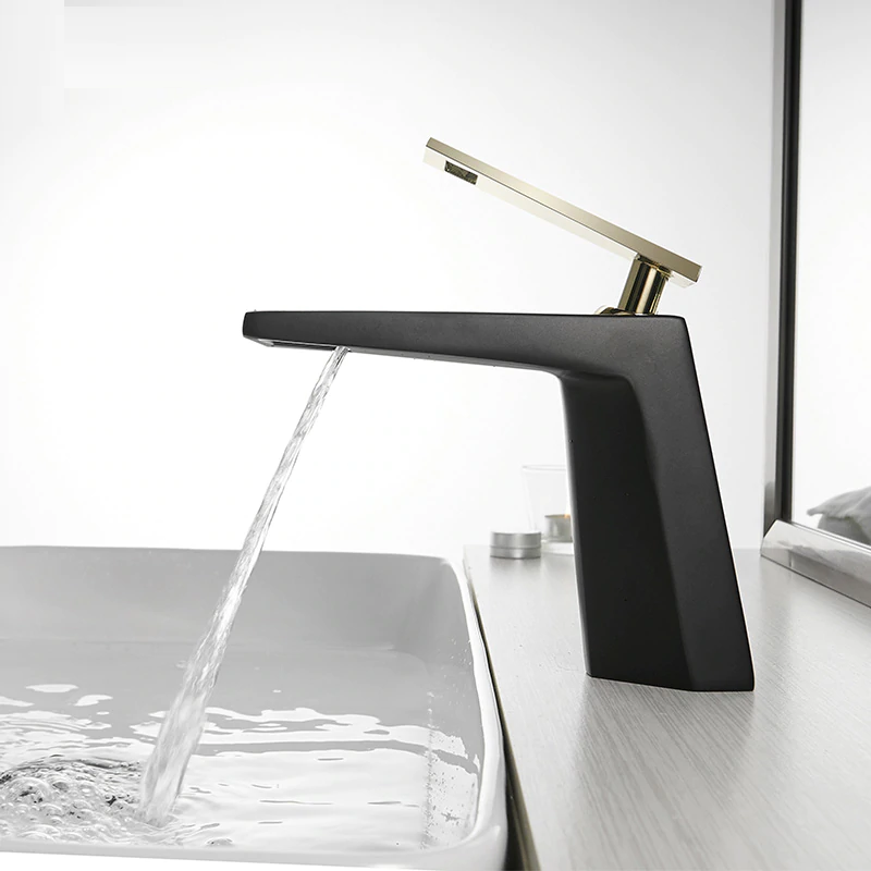 Luxury Deck Mount Matte Black & Gold Bathroom Faucet