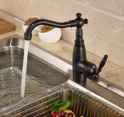 Black Deck Mounted Oil-Rubbed Bronze Kitchen Sink Mixer Faucet