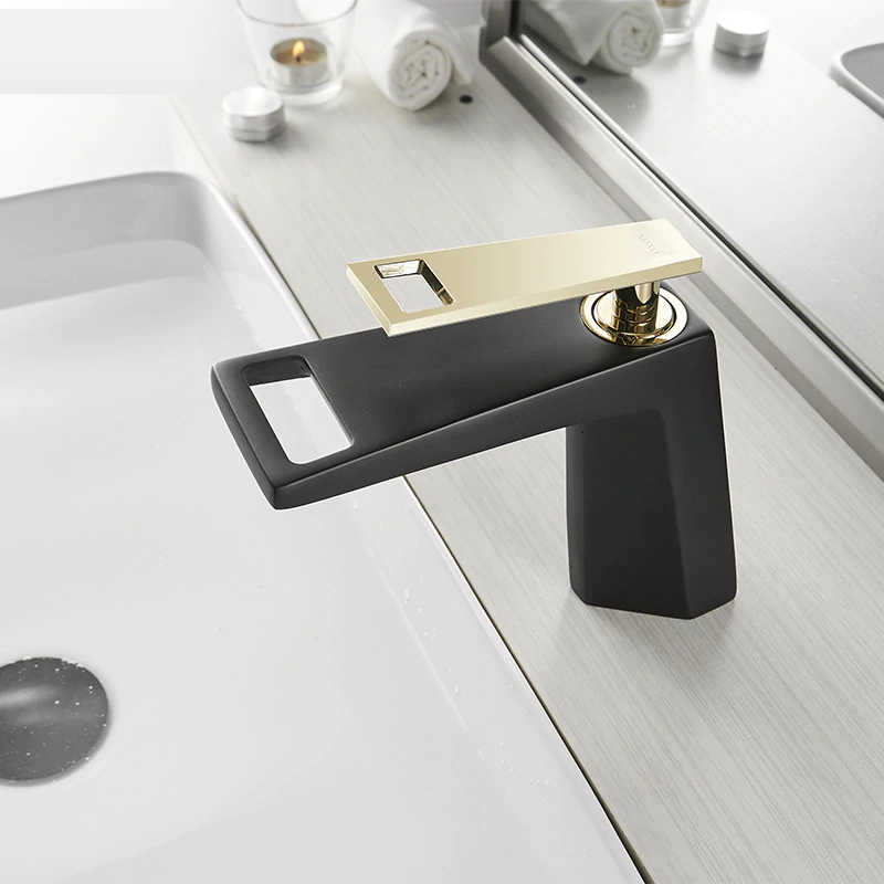 Luxury Deck Mount Matte Black & Gold Bathroom Faucet