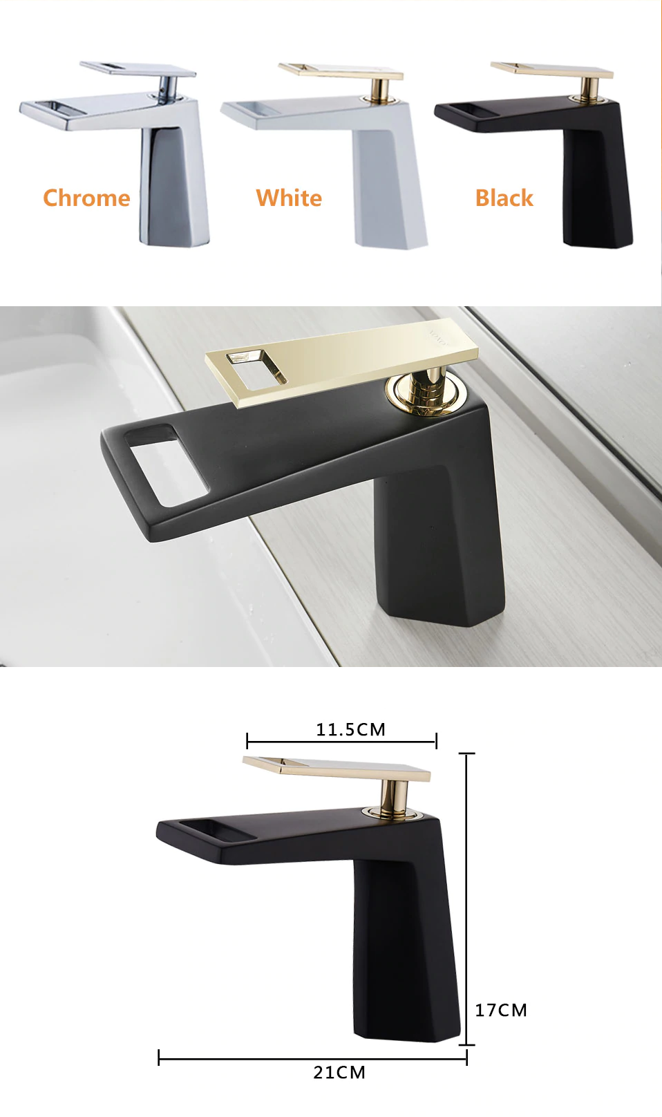 Luxury Deck Mount Matte Black & Gold Bathroom Faucet