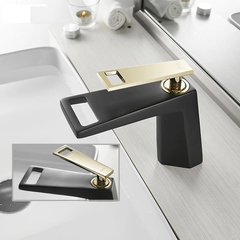 Luxury Deck Mount Matte Black & Gold Bathroom Faucet