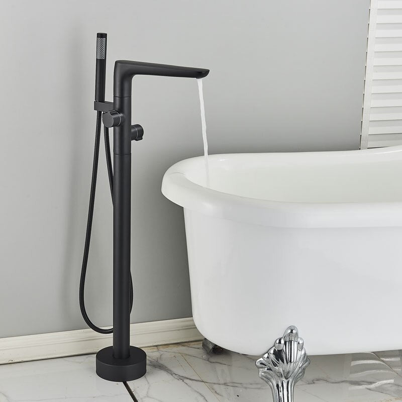 Juno Black Floor Standing Hot & Cold Dual Handle Bathroom Bathtub Faucet Mixer Shower Set