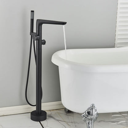 Juno Black Floor Standing Hot & Cold Dual Handle Bathroom Bathtub Faucet Mixer Shower Set