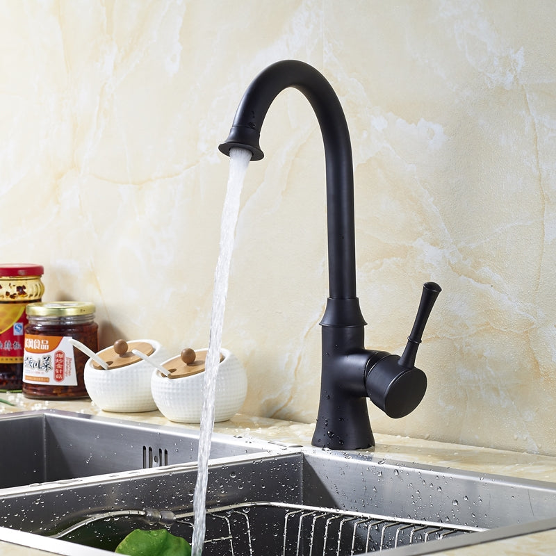 Black Goose Neck 360-Rotation Single Handle Kitchen Sink Faucet