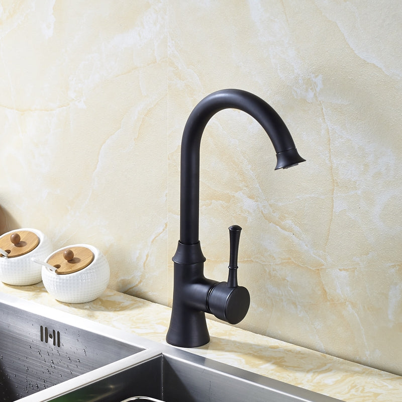 Black Goose Neck 360-Rotation Single Handle Kitchen Sink Faucet