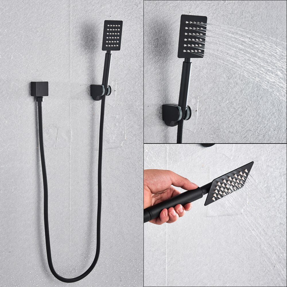 Matte Black Rainfall Shower Head With Digital Mixer
