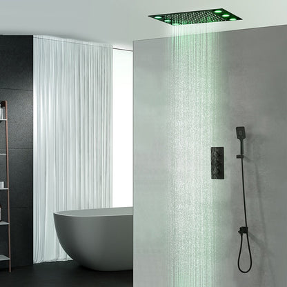 Juno Luxury Matte Black Rainfall 20 Inch Ceiling Mount LED 3 Function Square Showerhead