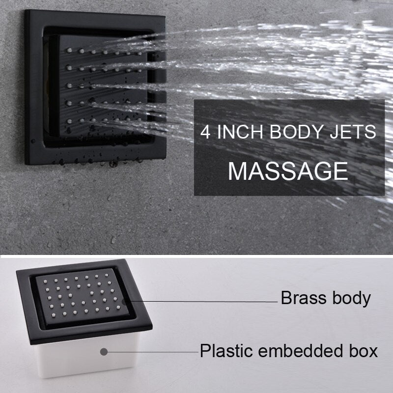 New Juno Rainfall Waterfall 4 Function LED Black Shower Head Set with 6 Body Massage Shower Jet