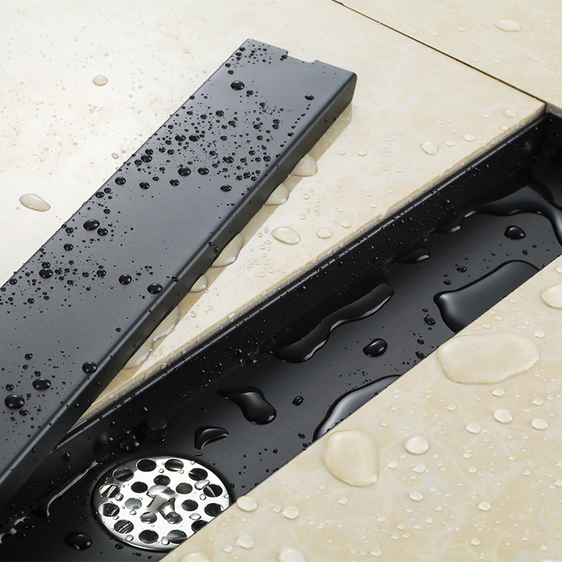 Black Linear Shower Drain 23 inch Rectangle Stainless Steel Floor Drain